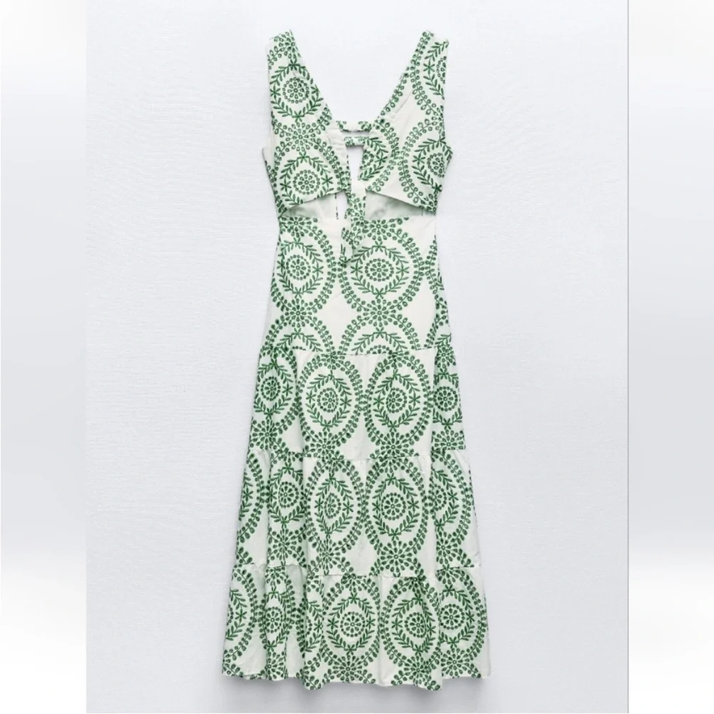 ZARA PERFORATED KNOTTED EMBROIDERED DRESS - Picture 9 of 11